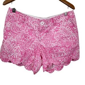 Lilly Pulitzer Buttercup Shorts Womens 6 Pink Chino Scallop Hem Floral Print